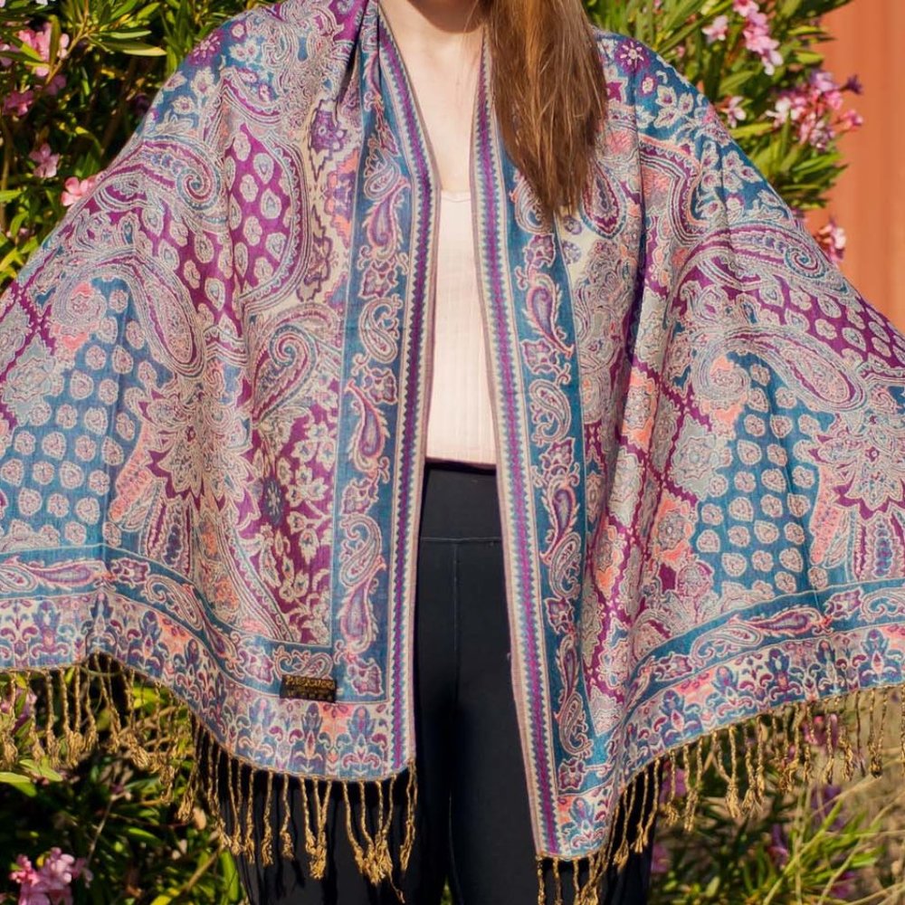 Pink and Blue Paisley Pashmina
